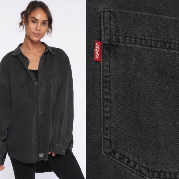 levis black denim shirt womens